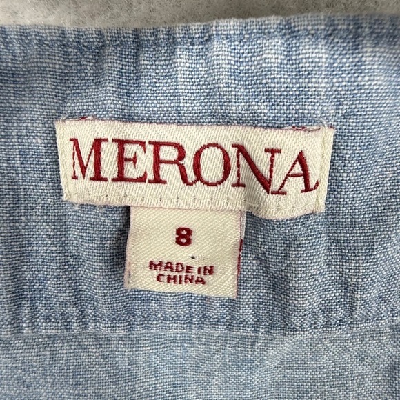 Merona‎ Denim Embroider Sundress Size 8 Spaghetti Strap strapless retro 90s Y2K - Picture 8 of 14
